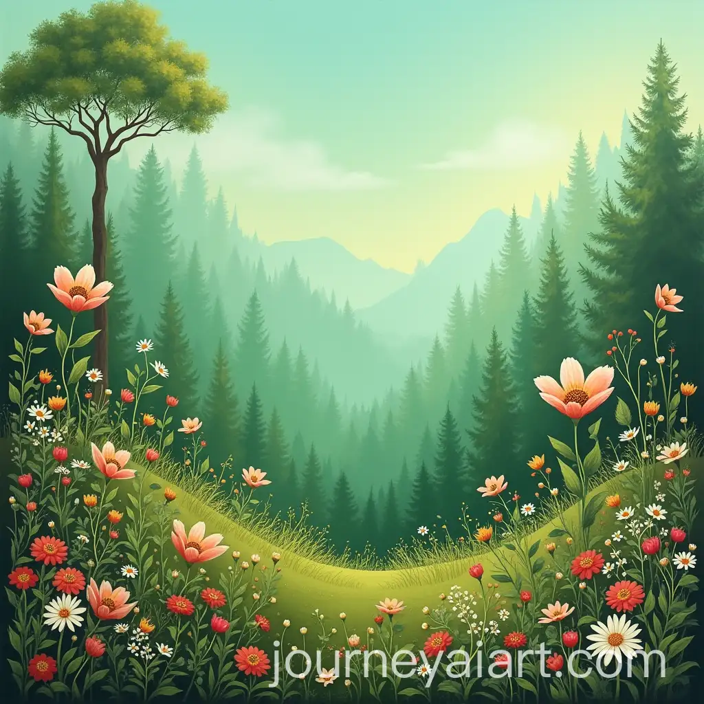 Nature-Landscape-with-Flowers-and-Animals-in-Green-Gradients