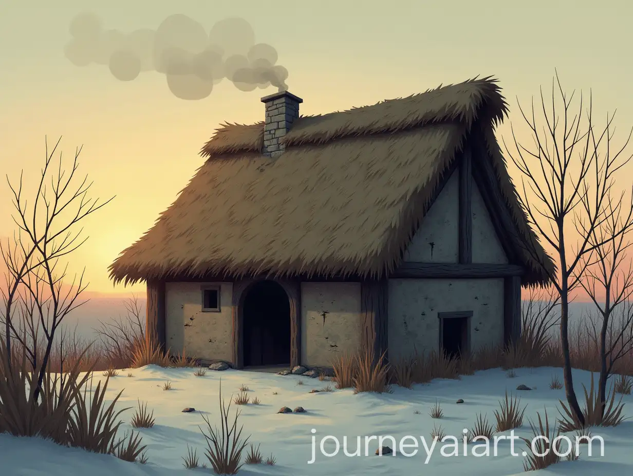 AI-Image-Prompt-ExpansionMedieval-Peasant-Hut-at-Twilight-in-Winter-Landscape