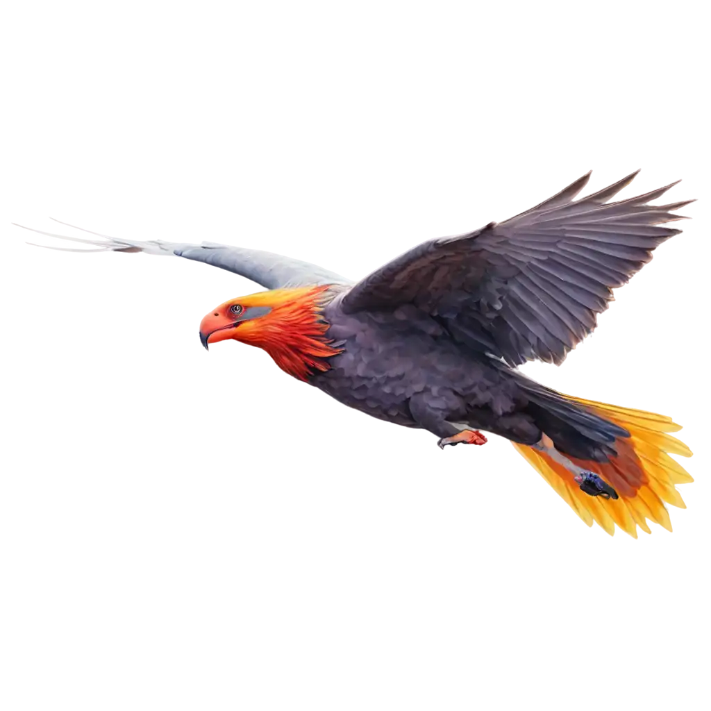 Stunning-PNG-of-a-Colourful-Flying-Bird-with-Long-Feathers-and-Fire-Effects-High-Quality-Image-for-Creative-Use