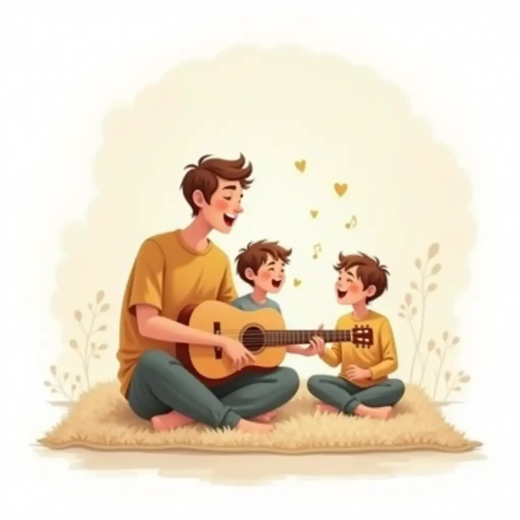 Father-and-Children-Singing-Together-with-Guitar-for-Mom