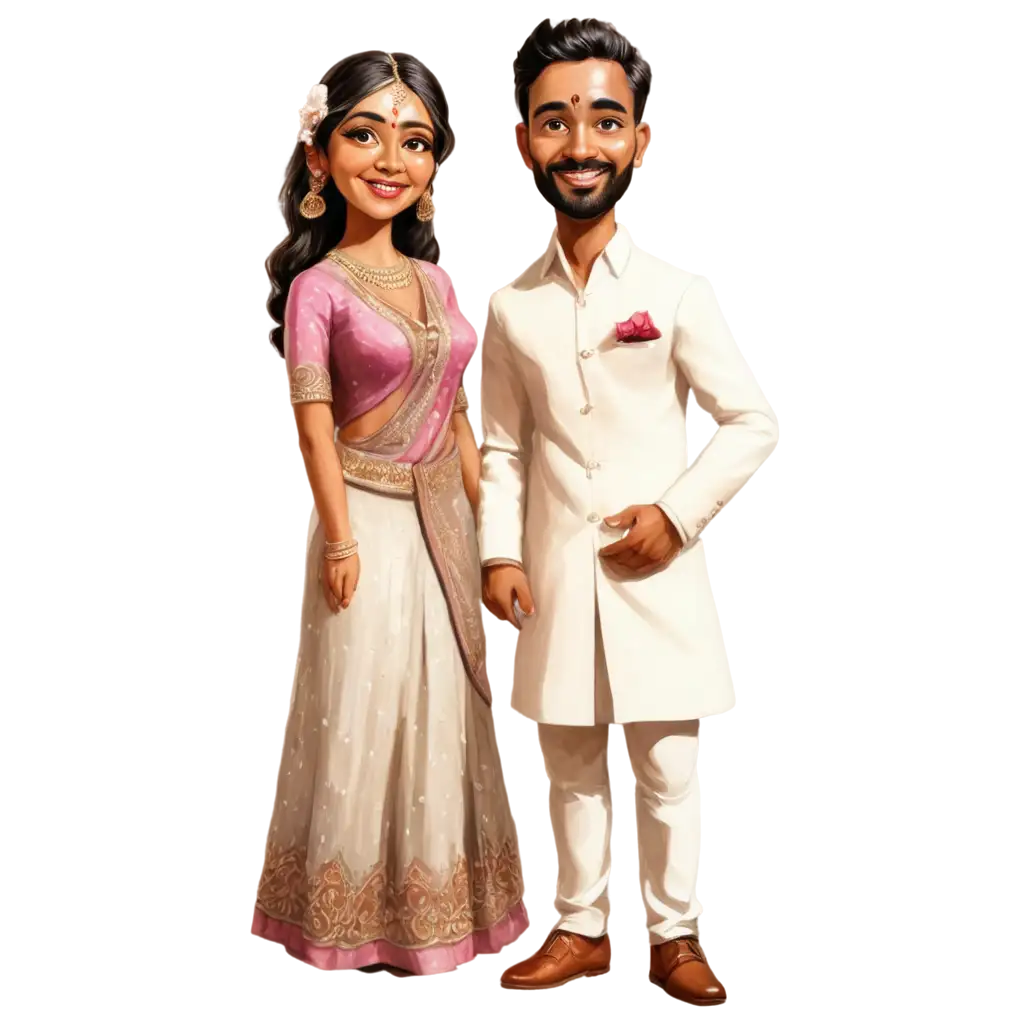 Stunning-Indian-Wedding-Couple-Caricature-PNG-for-Memorable-Celebrations