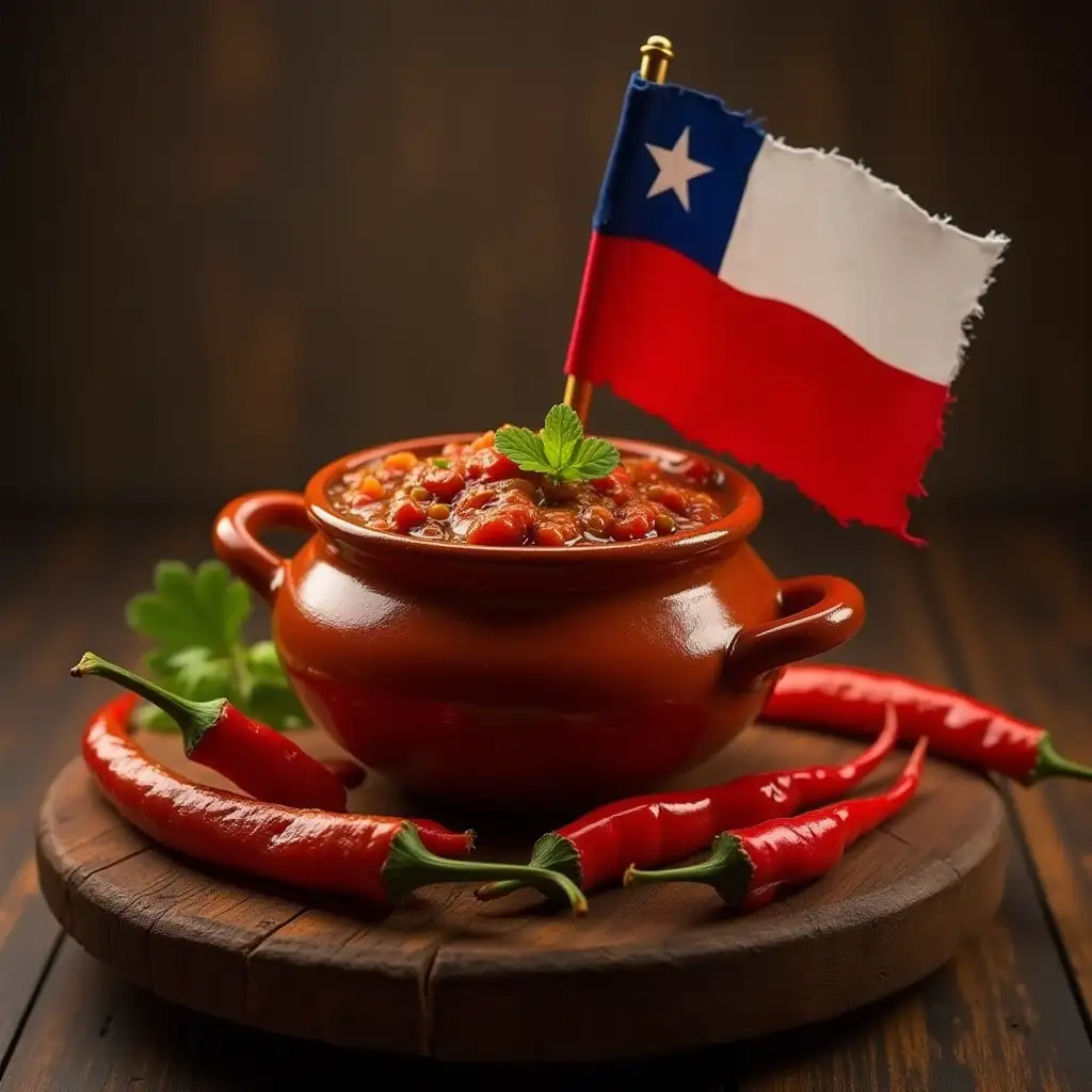 Pot of chili with chilean flag