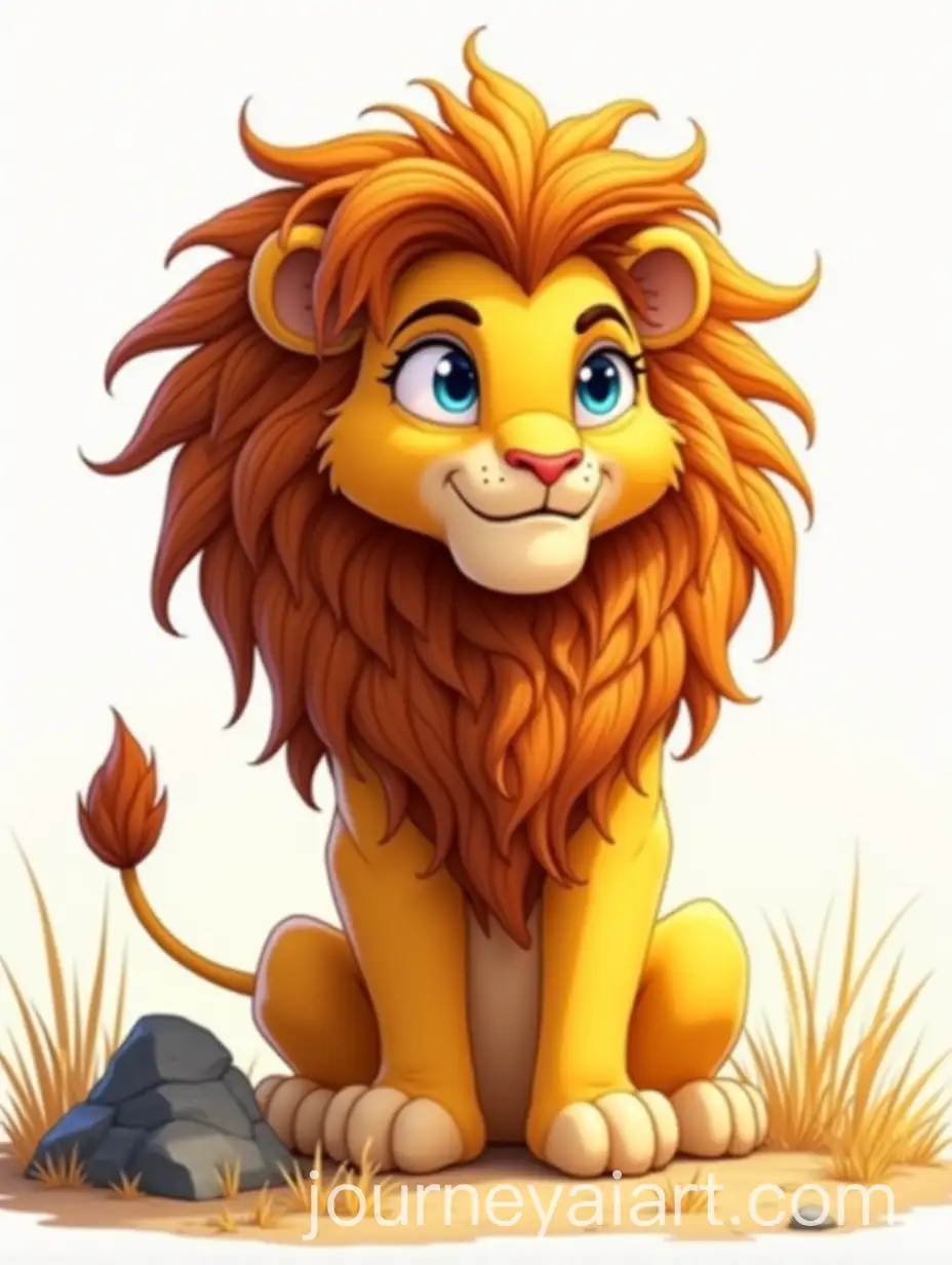 Young-Lion-Resting-in-Savanna-with-Golden-Leaf-Mane-and-Blue-Eyes