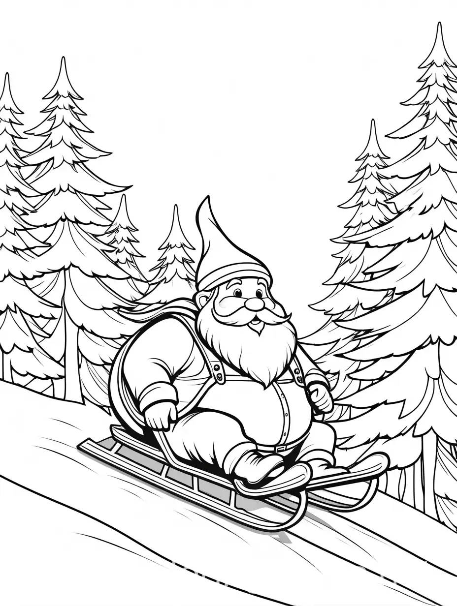 Fat-Gnome-Sledding-Downhill-in-Forest-Setting