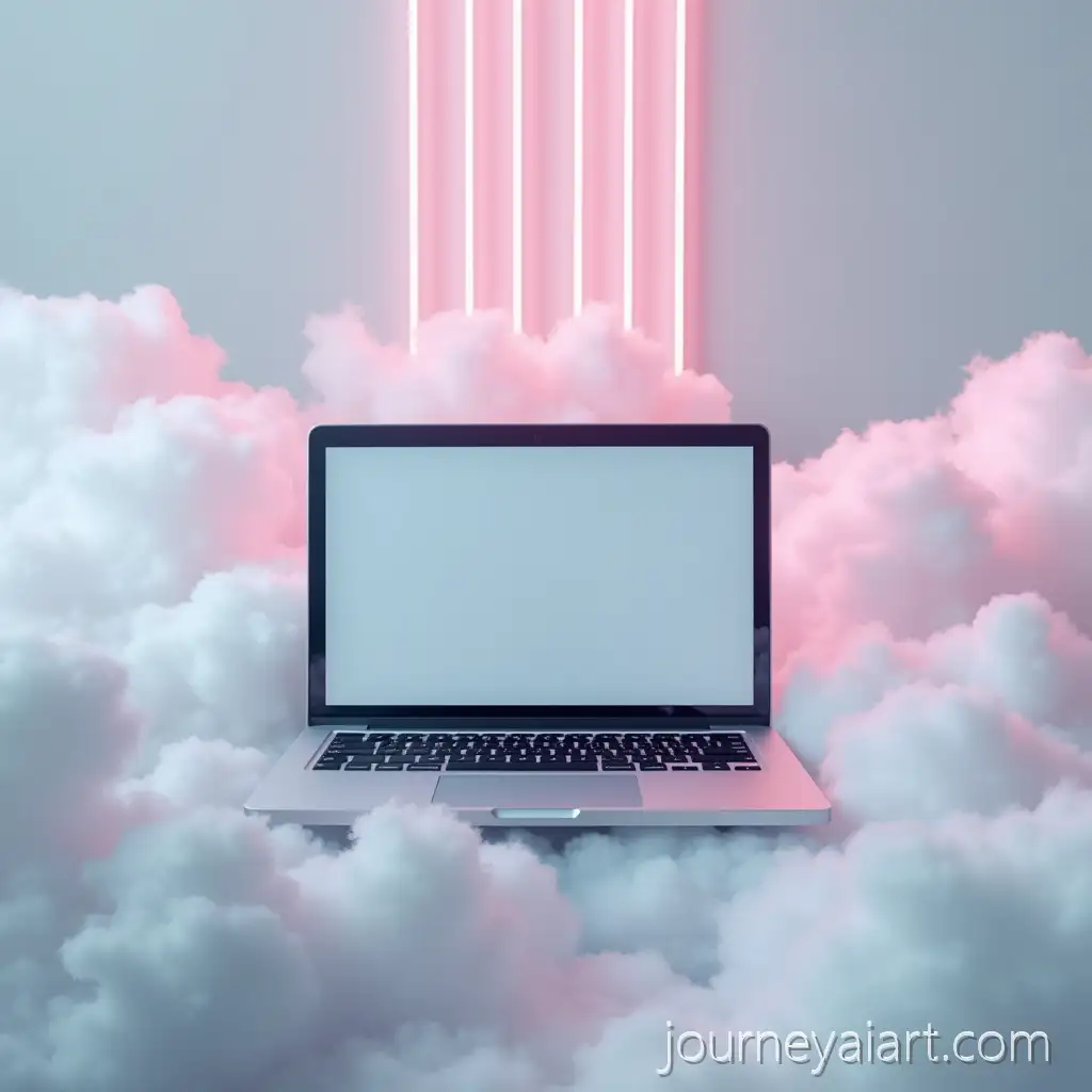 Laptop-Floating-Among-Clouds-with-Neon-Technological-Stripes