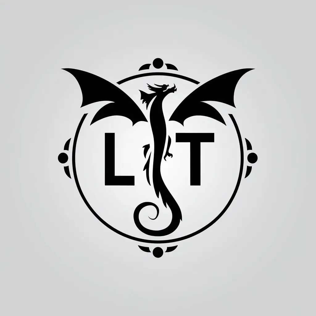 a vector logo design,with the text "LT", main symbol:Draw a soaring dragon with the letter 'L' and 'T', overall structure using the Bagua circle form,Minimalistic,be used in Technology industry,clear background