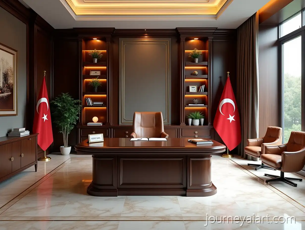 Luxurious-Modern-Office-Space-with-Gold-AccentsLuxurious-office-space-design-and-Turkish-Flag