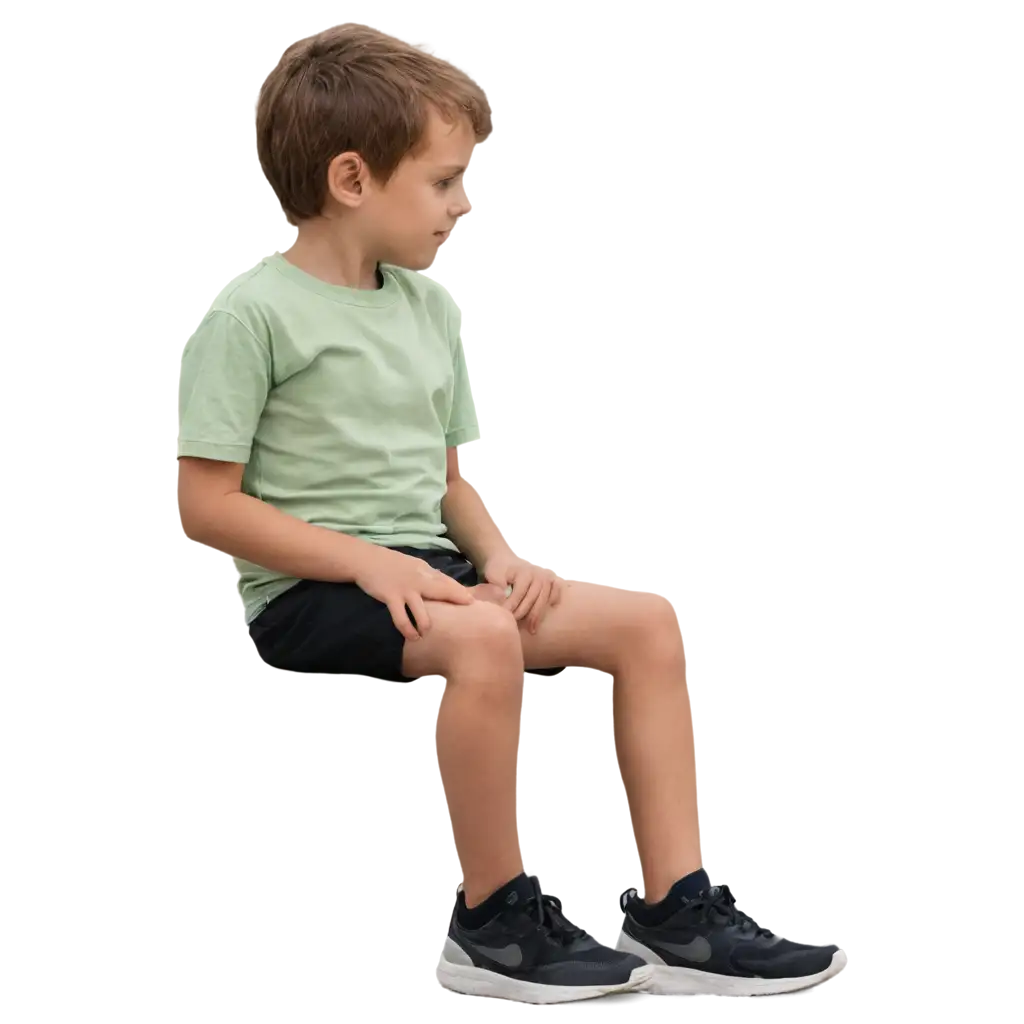 Boy-in-Pale-Green-Shirt-and-Black-Shorts-Sitting-PNG-PNG-Image-Usage-Scenarios-HighQuality-Transparent-Image