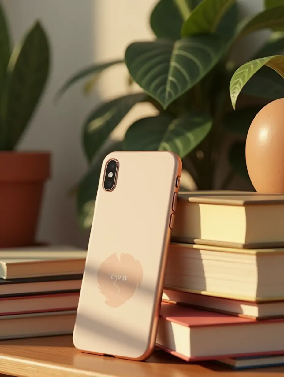 Phone-Case-Mockup-with-Sticker-Surrounded-by-Cozy-Decor-and-Plants