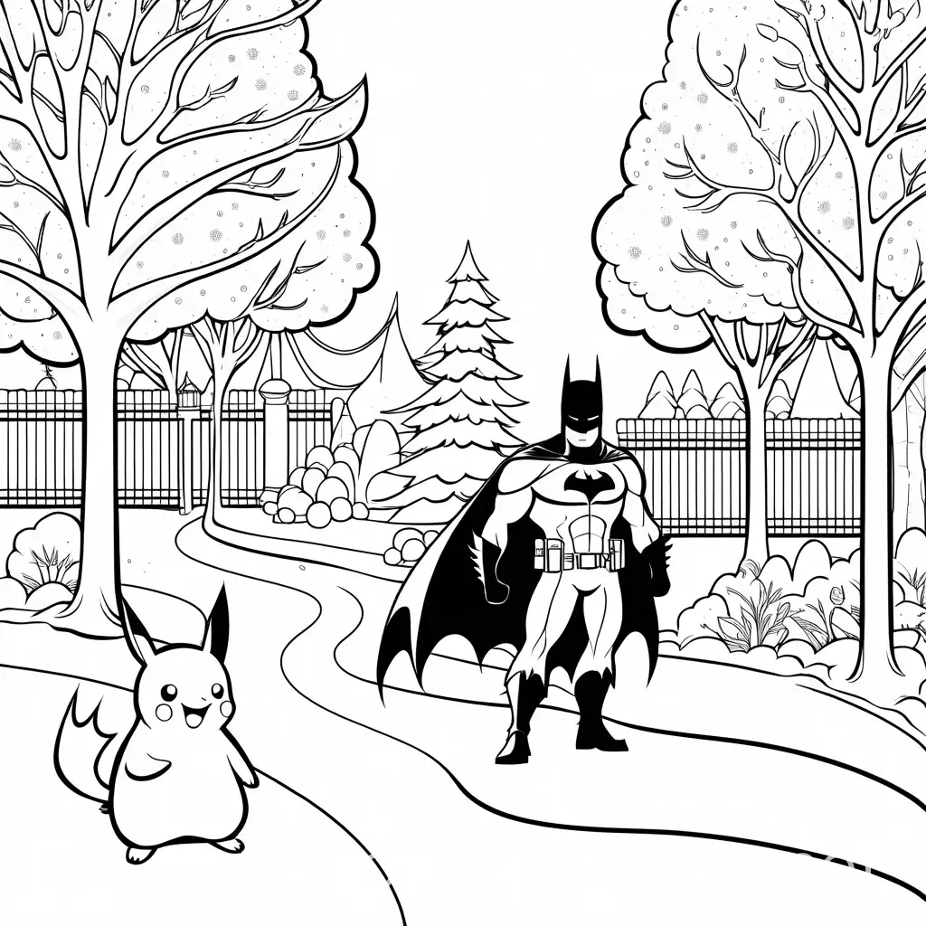 Batman-Walking-with-Snow-Pokemon-in-Park-Coloring-Page