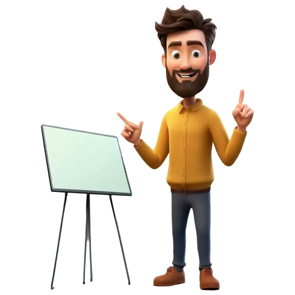 Cartoon-Man-with-Beard-Teaching-at-Whiteboard-Engaging-PNG-Image-for-Educational-Illustrations