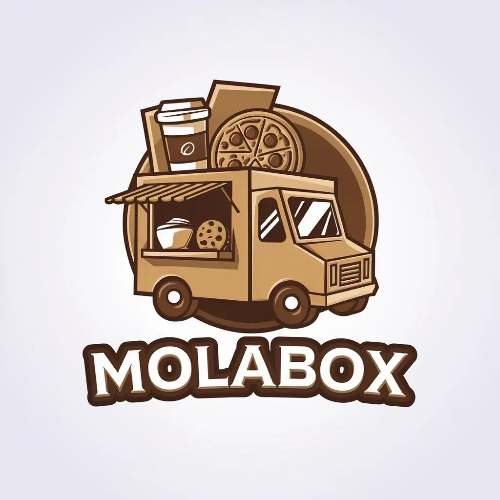 LOGO Design for MolaBox 3D Food Truck with Coffee Pizza and Cookie in Box Theme