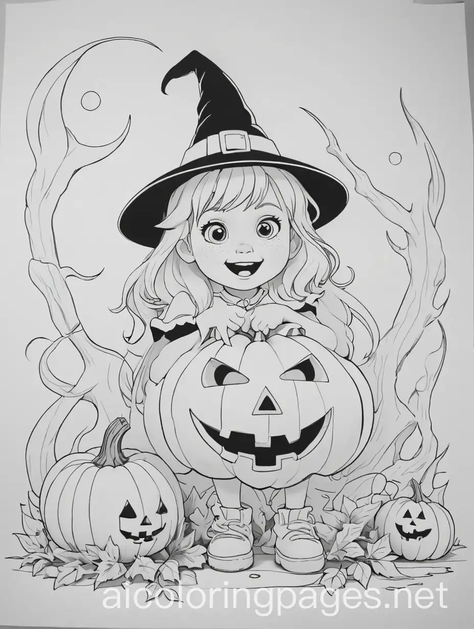 Childrens-Halloween-Coloring-Page-with-Simple-Line-Art-on-White-Background