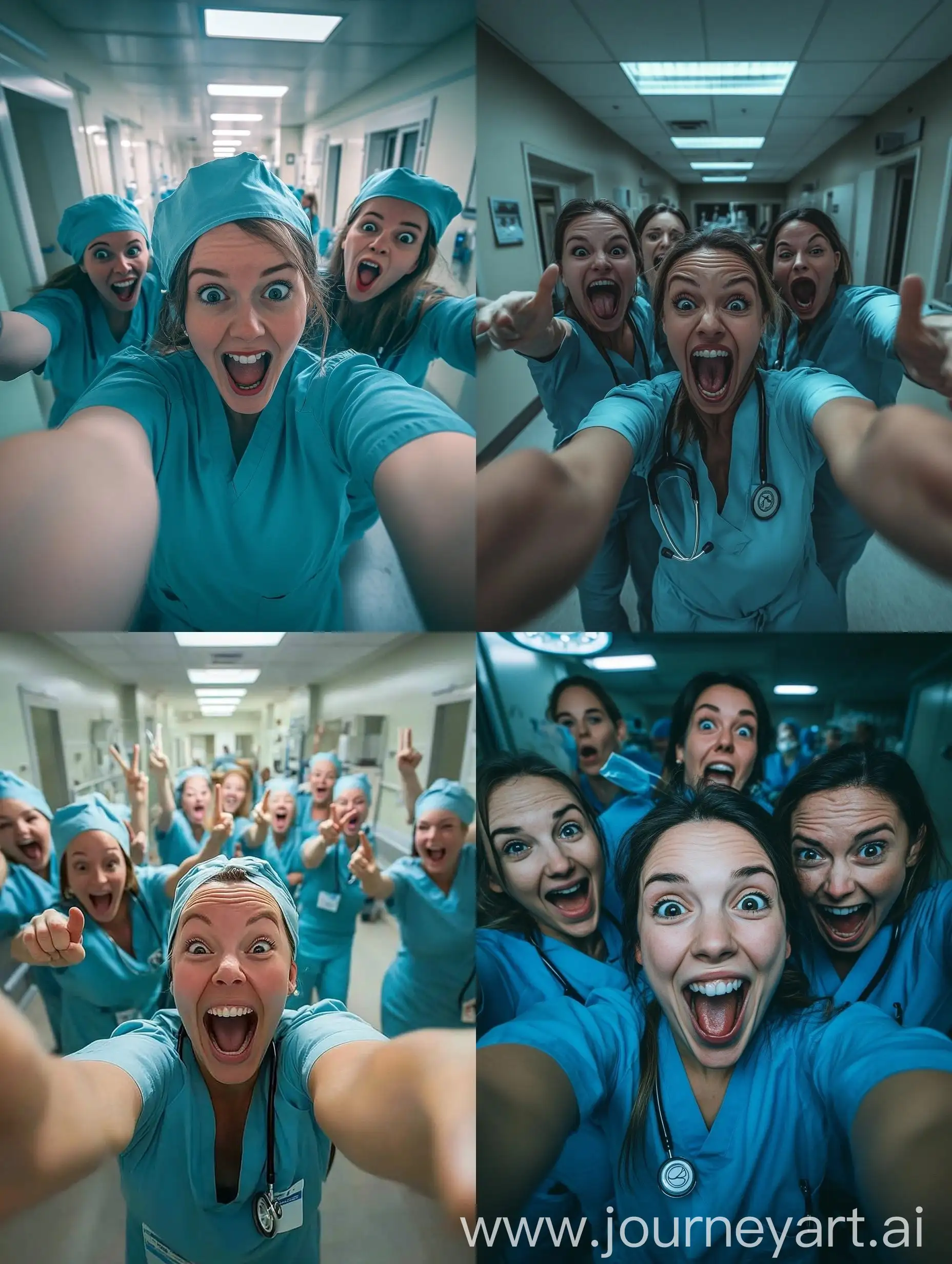 Nurses-in-Hospital-Take-Silly-Selfies-Playful-Scene-Capturing-Crazy-Personalities