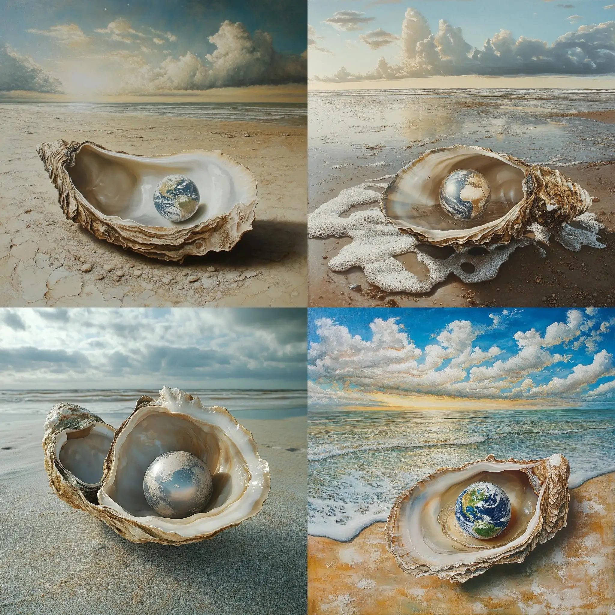 Sandy-Beach-at-Ebb-Tide-with-Open-Oyster-Showing-Earthshaped-Pearl