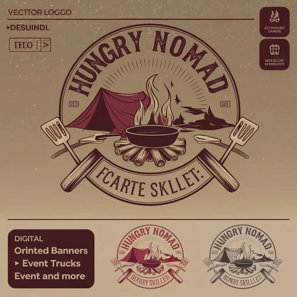 LOGO Design for Hungry Nomad Rustic Outdoor Cooking Barbecue with Earthy Tones