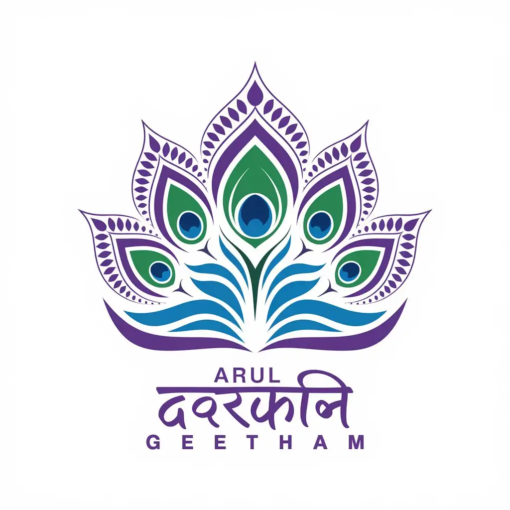 LOGO Design for Arul Geetham Peacock Feather Devotional Theme with Complex Elements for Entertainment Industry