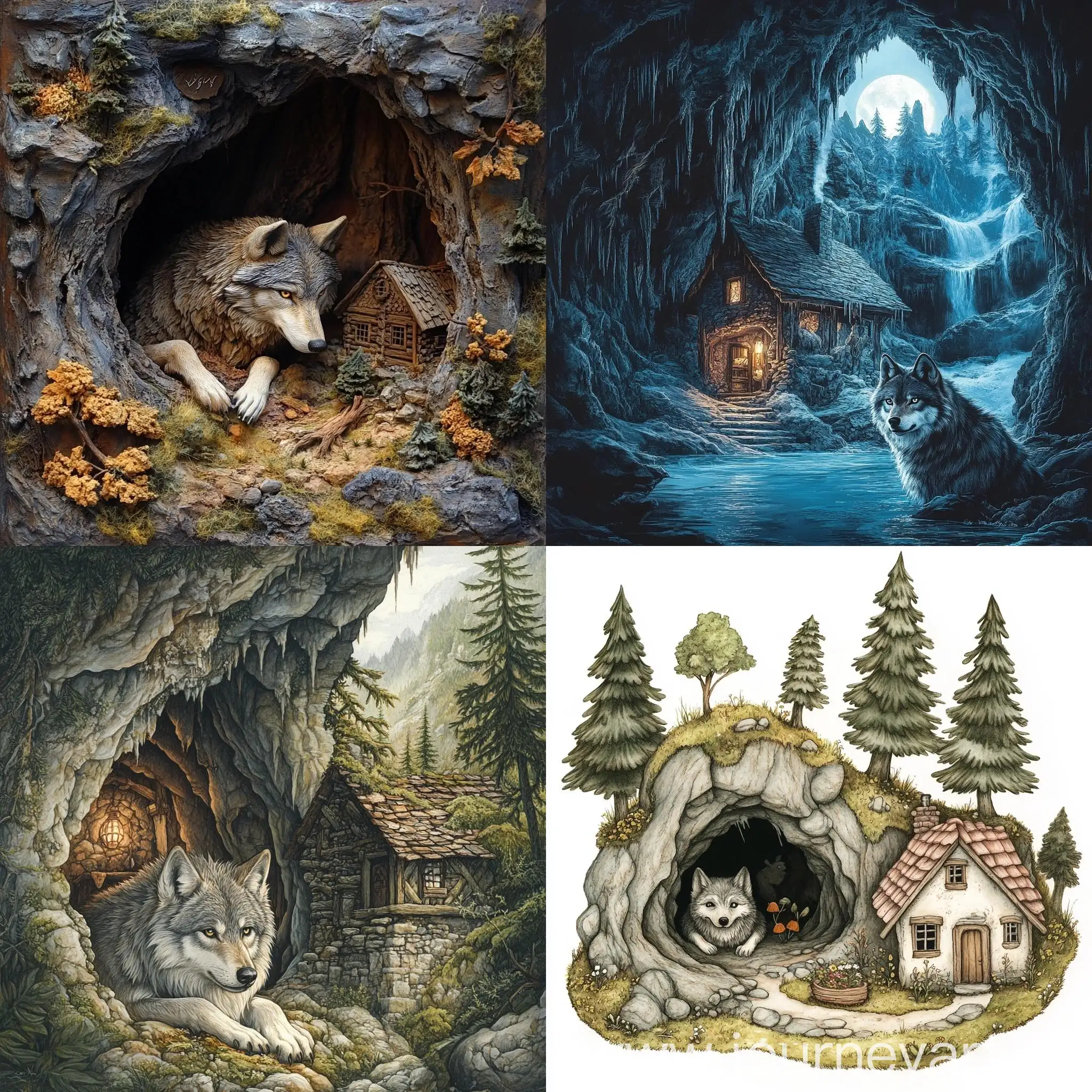 Wolf-in-Cave-with-Small-House