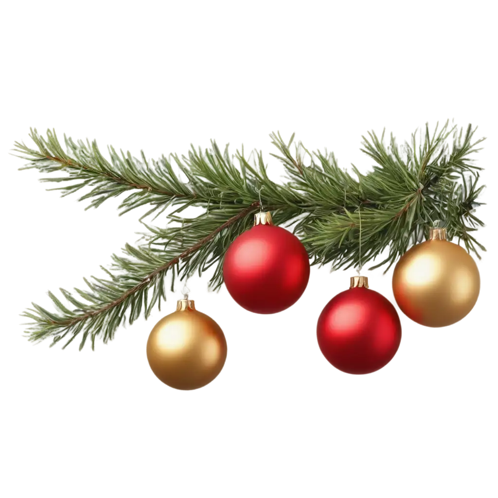 Realistic-New-Year-Pine-Branch-PNG-with-Festive-Ornaments-on-Gray-Background