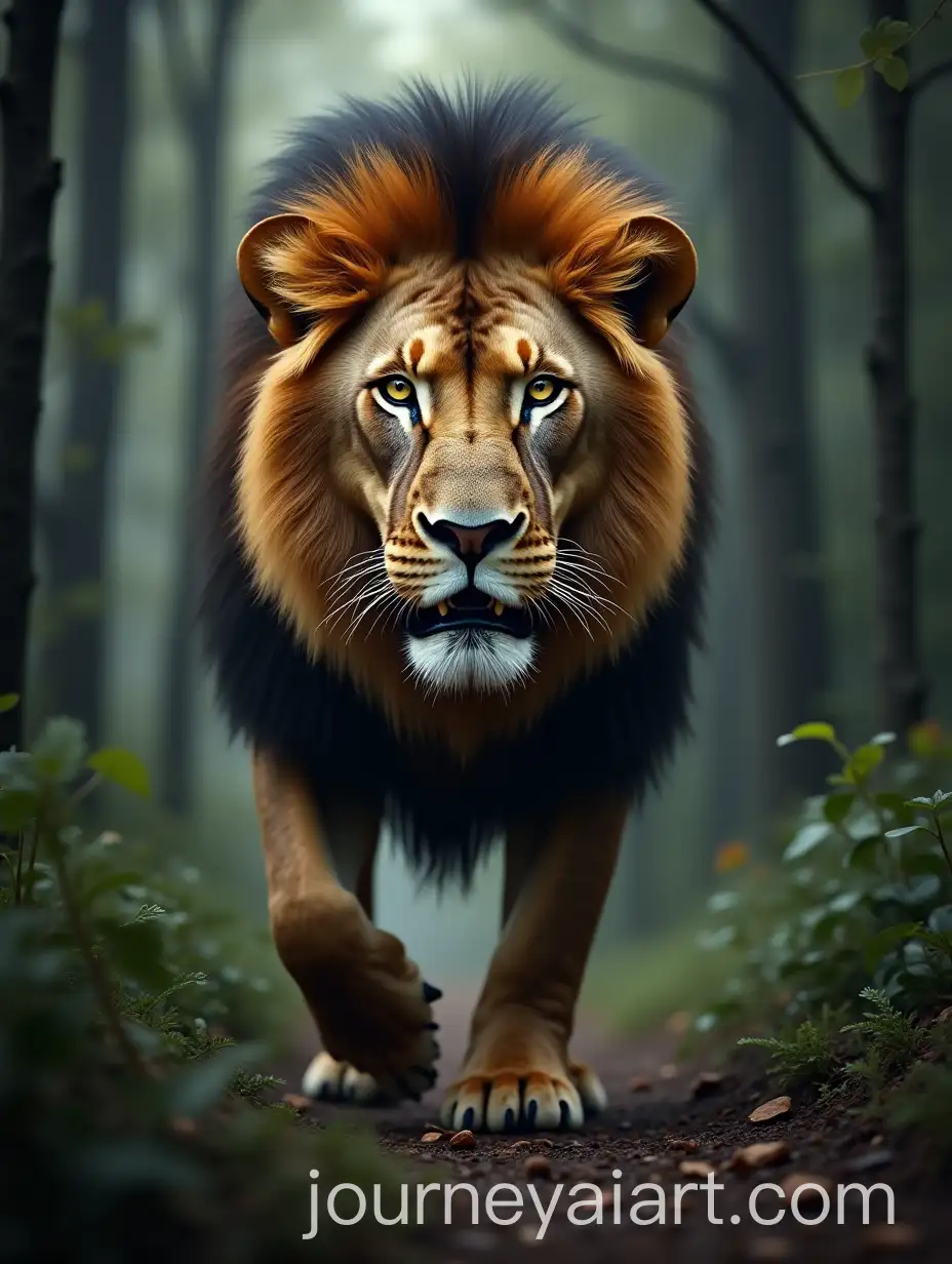 Lion-in-the-Forest-with-a-Fierce-and-Dangerous-Expression