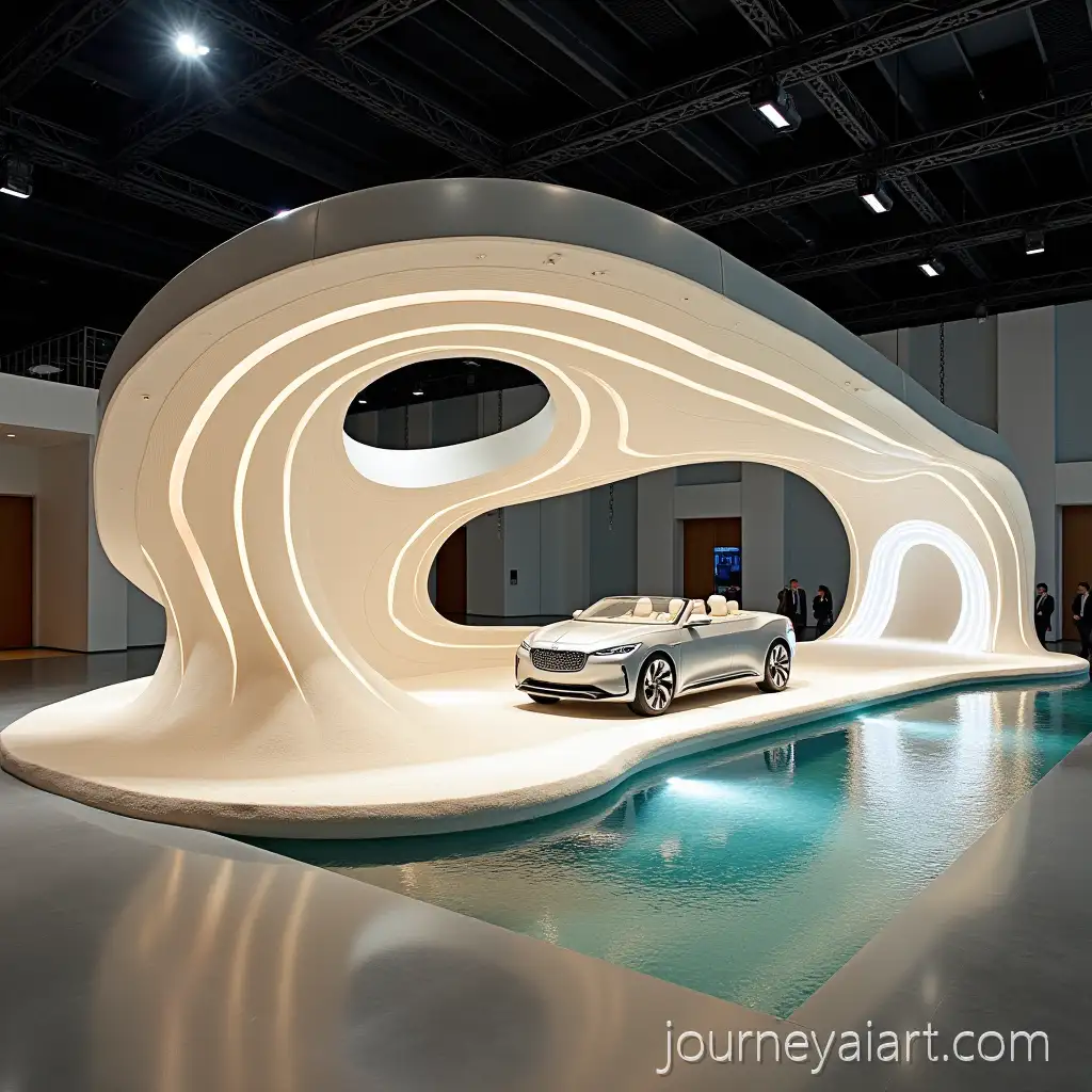 Modern-Motor-Car-Exhibition-Booth-with-Water-and-Sand-Ripple-Design