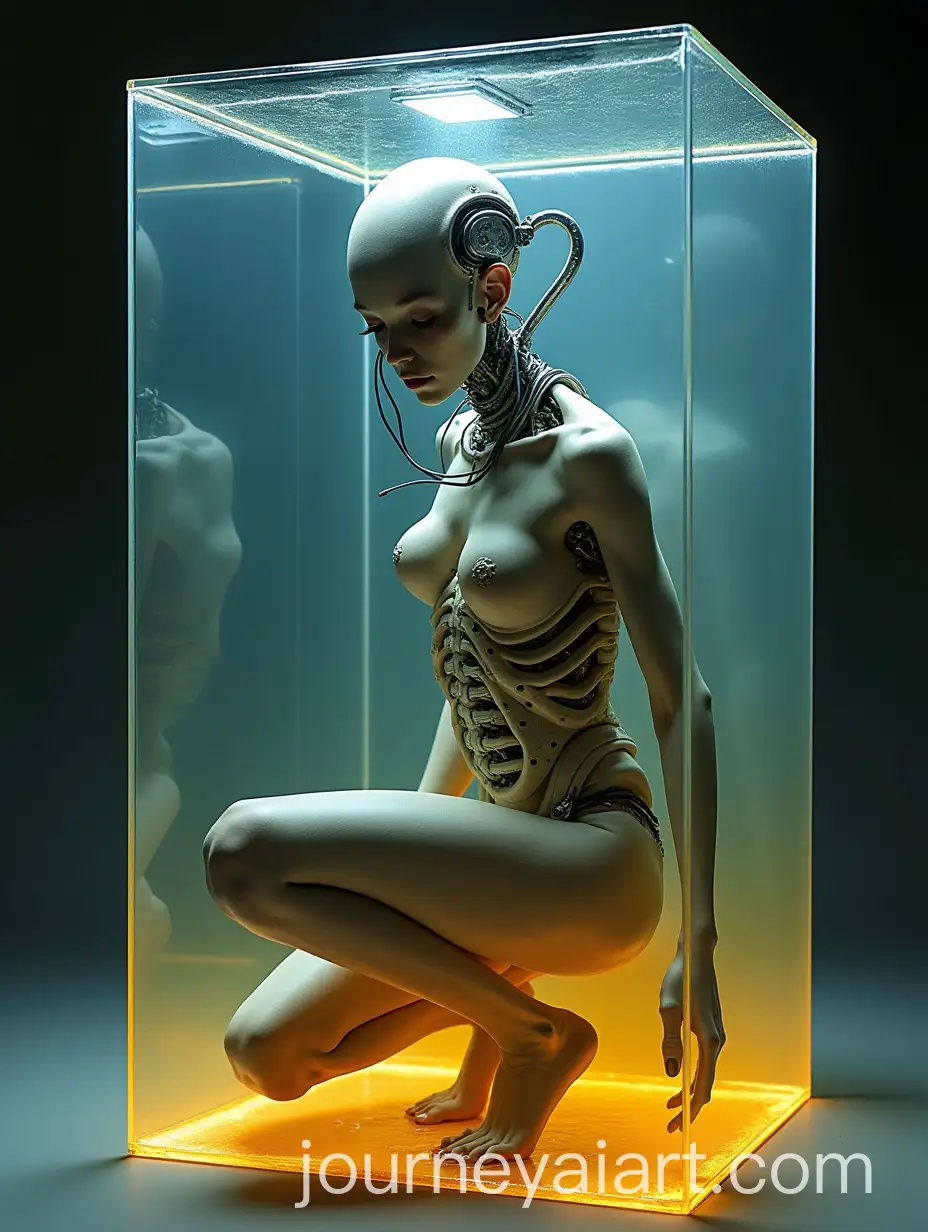 Dystopian-Figure-in-Transparent-Box-with-Viscous-Liquid