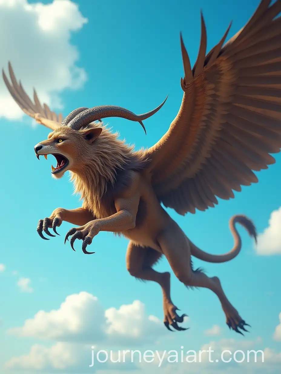 Hybrid-Creature-with-Lion-Body-Eagle-Wings-Snake-Tail-and-Goat-Horns-in-MidFlight