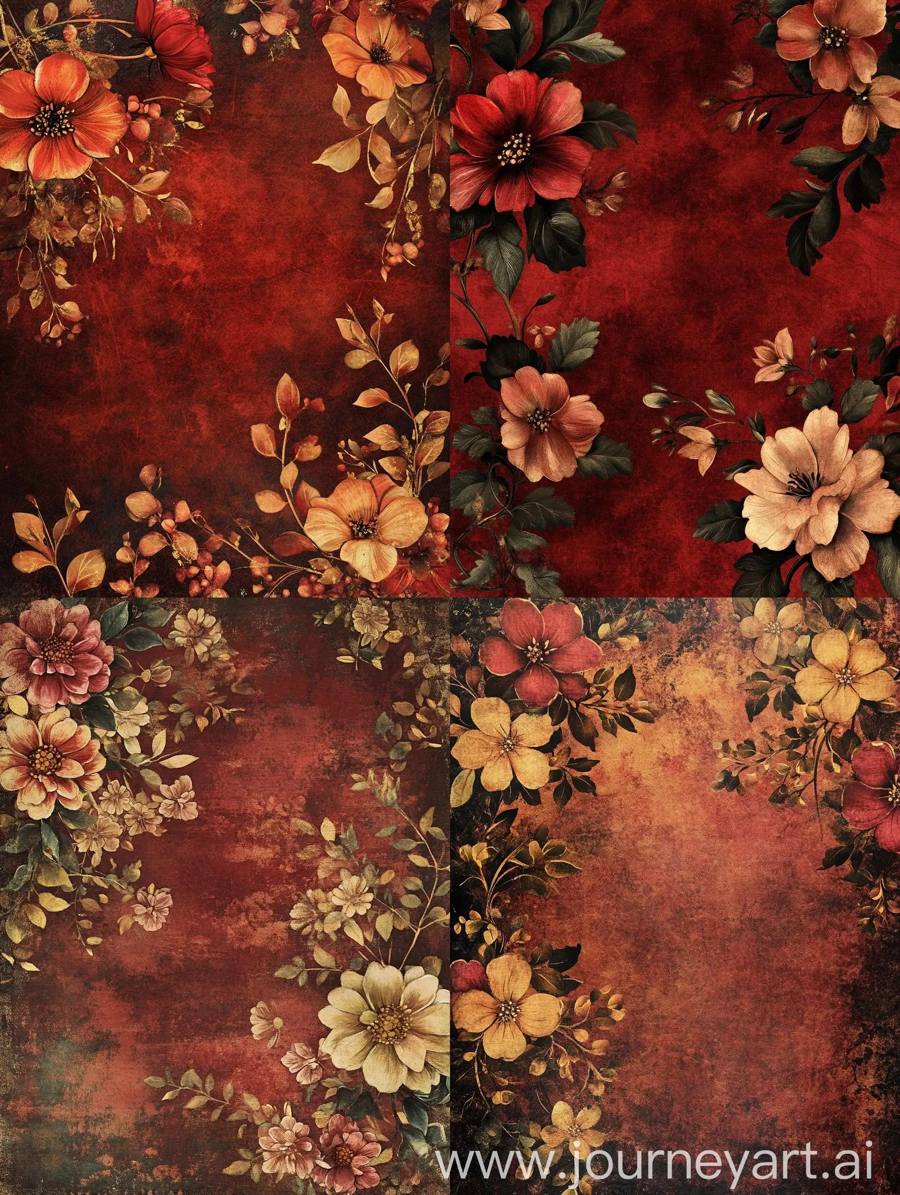 Vintage-Floral-Scrapbook-Paper-in-Dark-Red-and-Gold-Tones