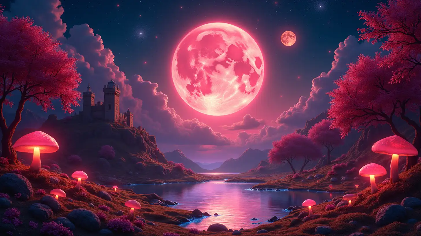 Enchanting HeartMoon Landscape with Glowing Elements