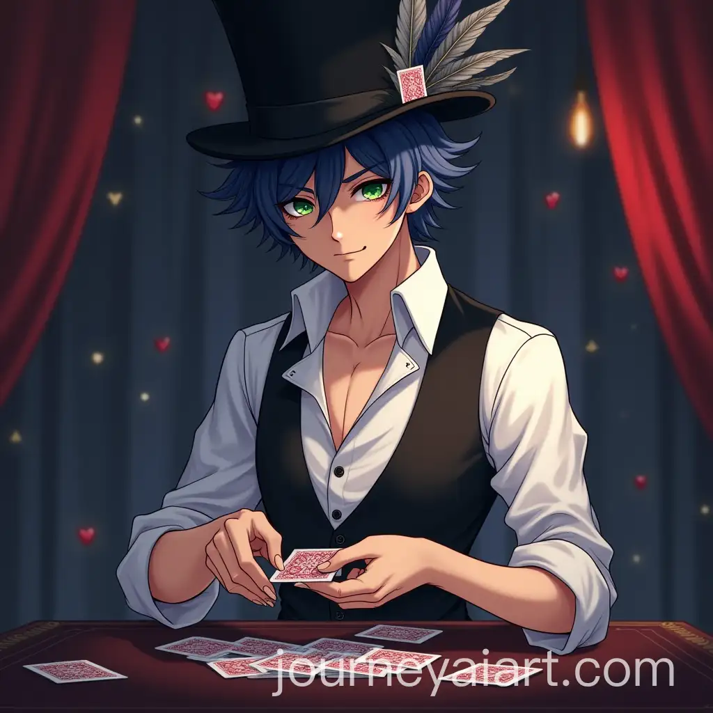 Mature-Man-Shuffling-Cards-in-Night-Circus-Setting