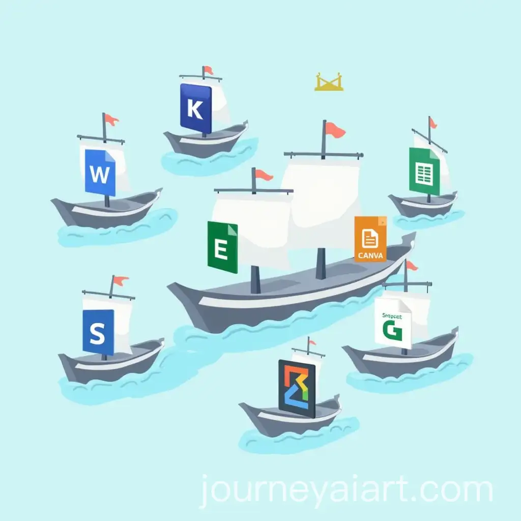 Floating-Icons-of-Word-Excel-Canva-and-Google-Sheets-on-Separate-Ships