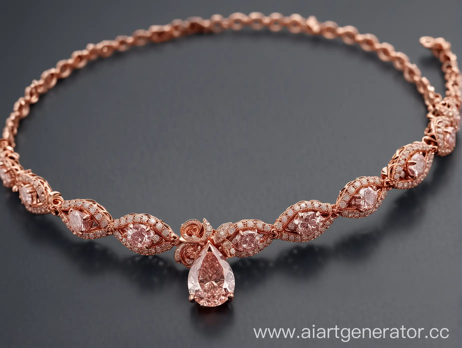 Luxurious-Red-Gold-Bracelet-with-Pink-Diamond-Drops-Necklace