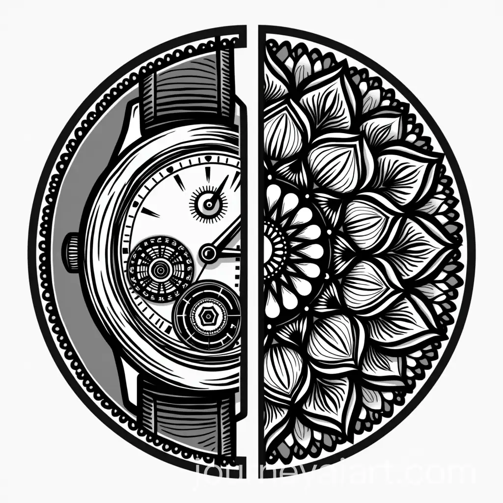Elegant-Circular-Logo-Featuring-Classic-Wristwatch-and-Floral-Mandala