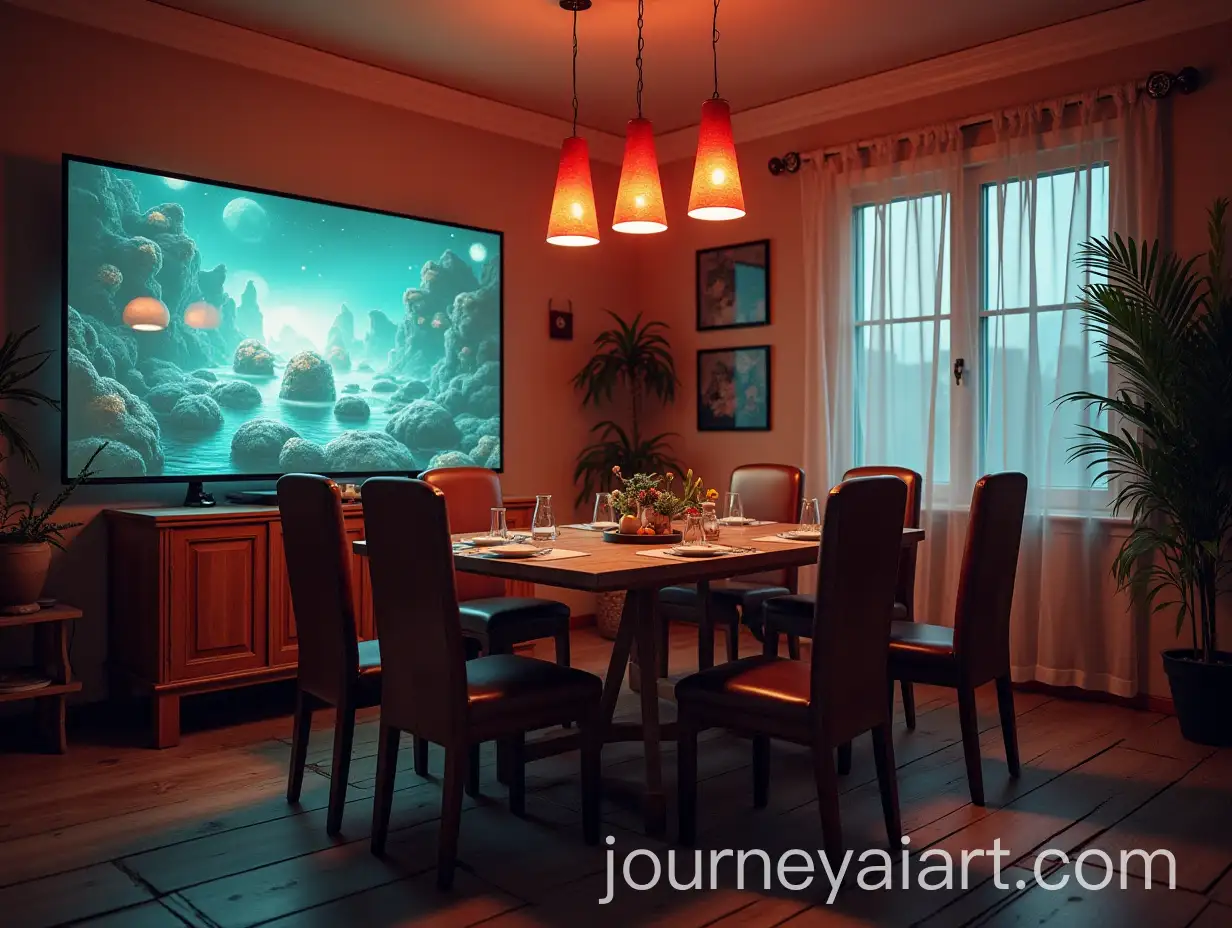 Modern-Dining-Room-with-TV-Showing-a-Game