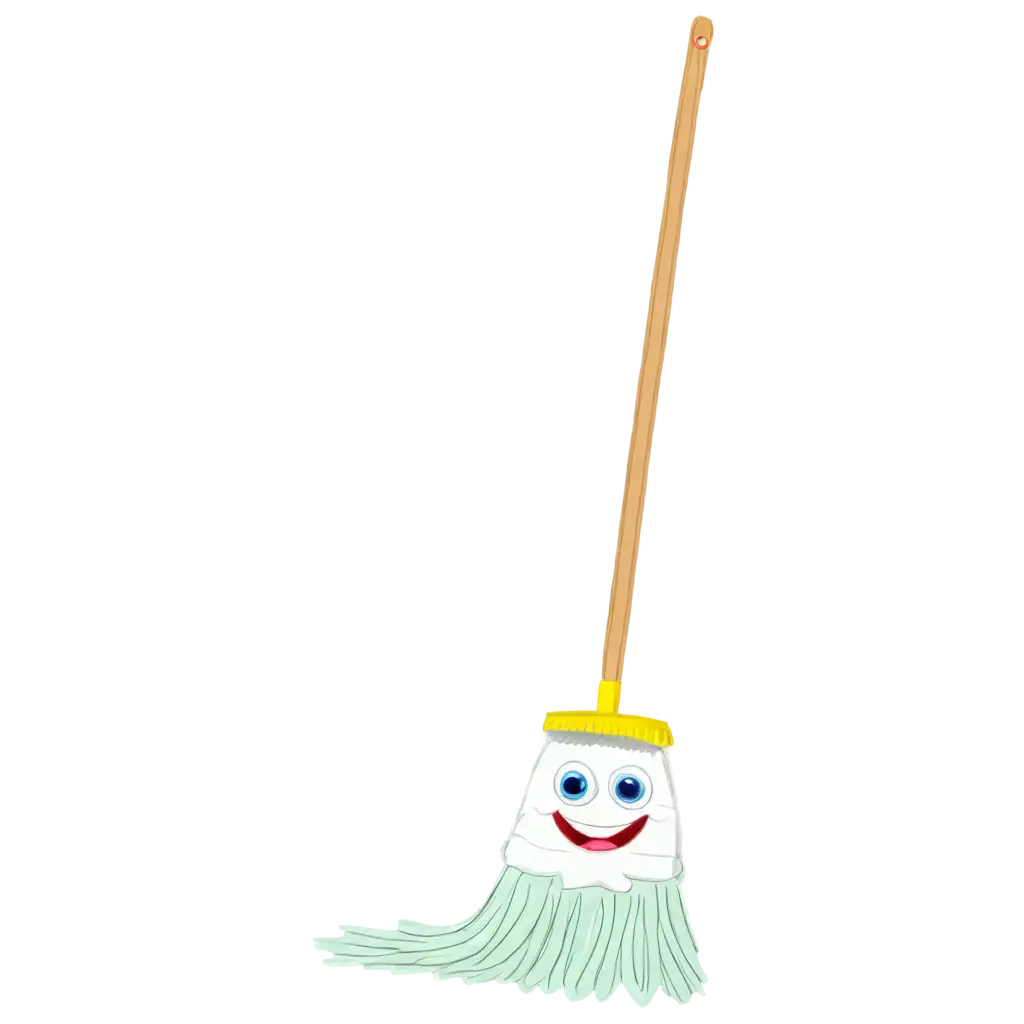 happy cleaning mop cartoon