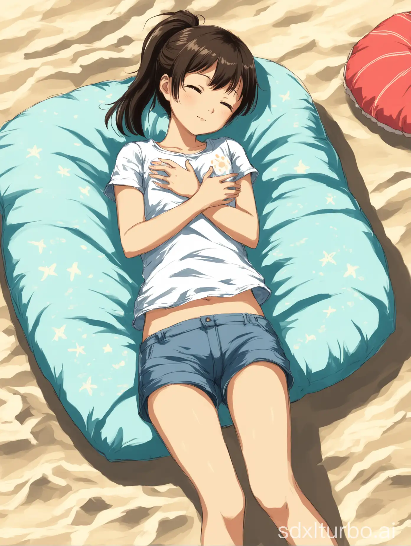 Carefree-Asian-Girl-Relaxing-on-Beach-in-Anime-Style