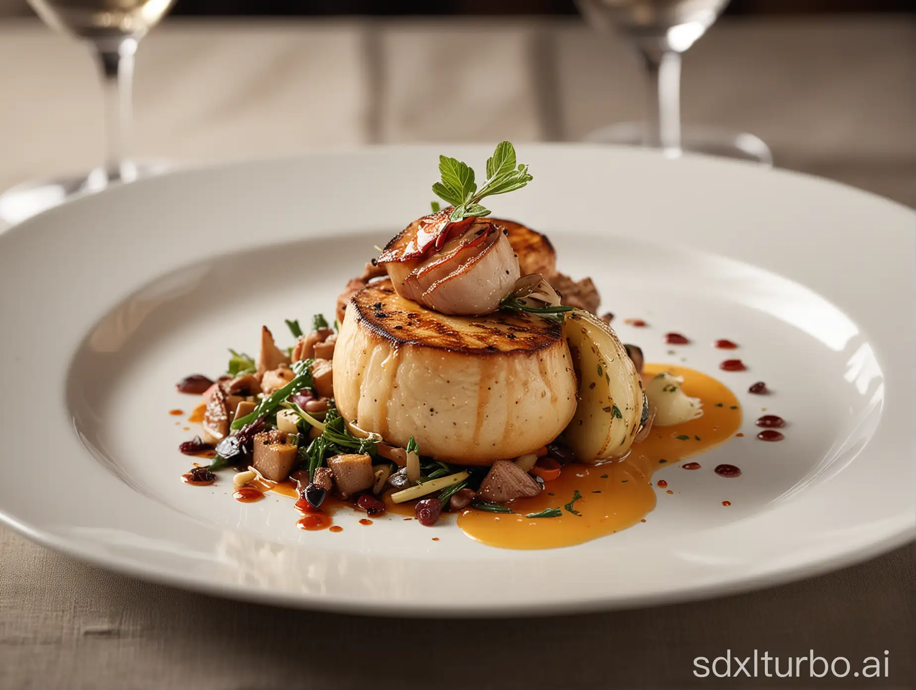 Elegant-Gourmet-Meal-Photography-with-Shallow-Depth-of-Field-and-Soft-Lighting