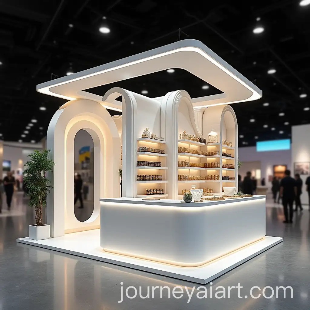 Elegant-White-and-Black-Perfume-Booth-Design-with-Creative-Reception-Table-and-Display-Shelves