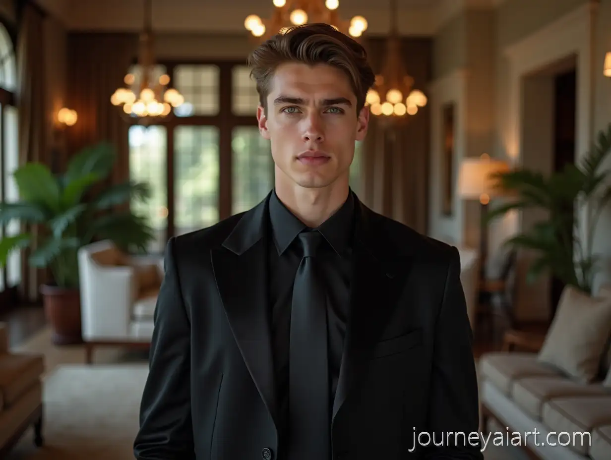 Handsome-Young-Man-in-Black-Blazer-Posing-in-Elegant-Mansion-Living-Room
