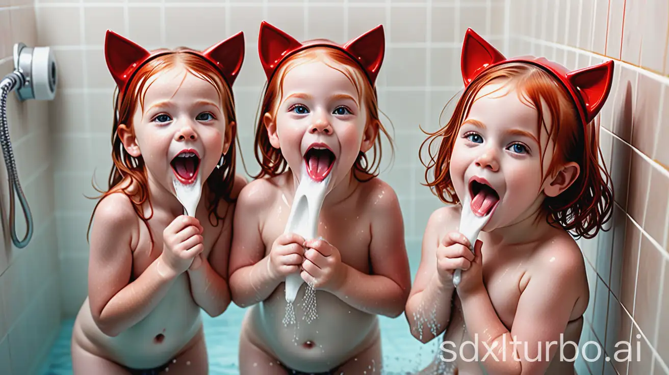 Four-Redhead-Girls-Playfully-Washing-with-Soap-in-Pool-Shower-Room