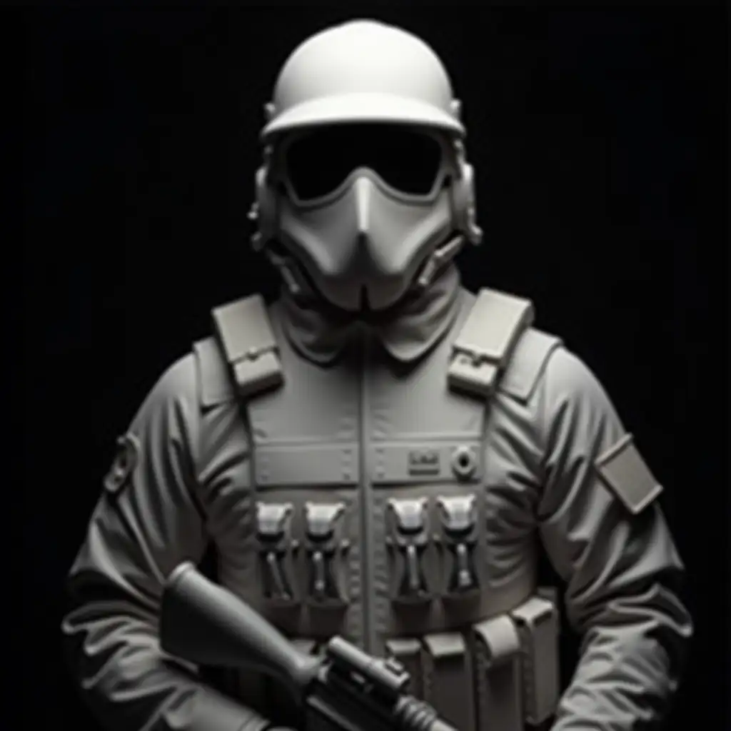 A white modern soldier on a black background