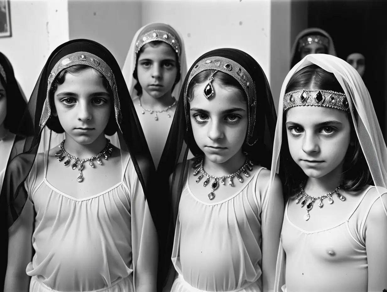 7th-Grade-Girls-Dressed-as-Salome-in-Sheer-Veils-and-Jewels-in-Haifa