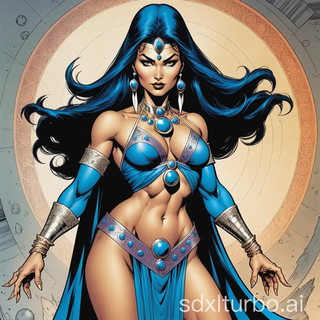 full body, classic comic, central asian sorceress, style of 1980 Marvel Comics, by Jim Lee