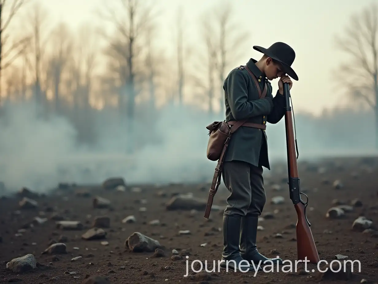 Young-Soldier-in-1862-Uniform-Grieving-in-a-Burned-Field