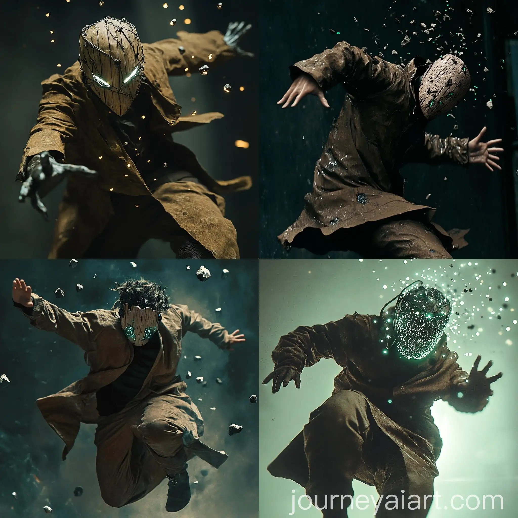 Futuristic-Young-Man-Leaping-with-Electric-Wooden-Mask