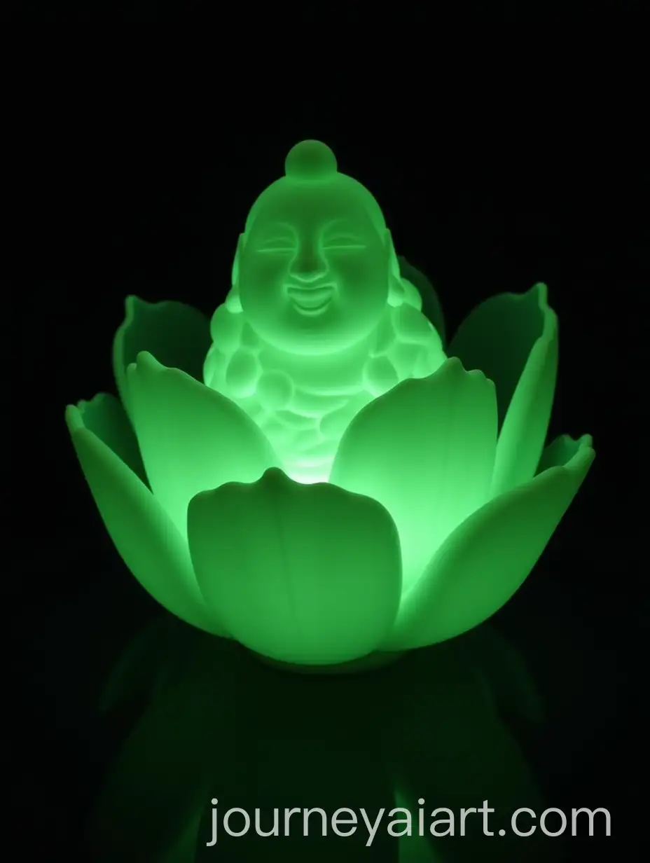 Glowing-Green-Buddhist-Glass-Lotus-in-Darkness