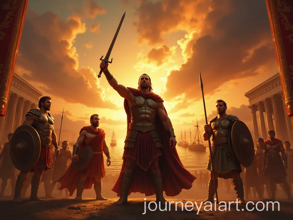 Menelaus-Leading-the-Charge-to-Troy-with-Agamemnon-and-Achilles