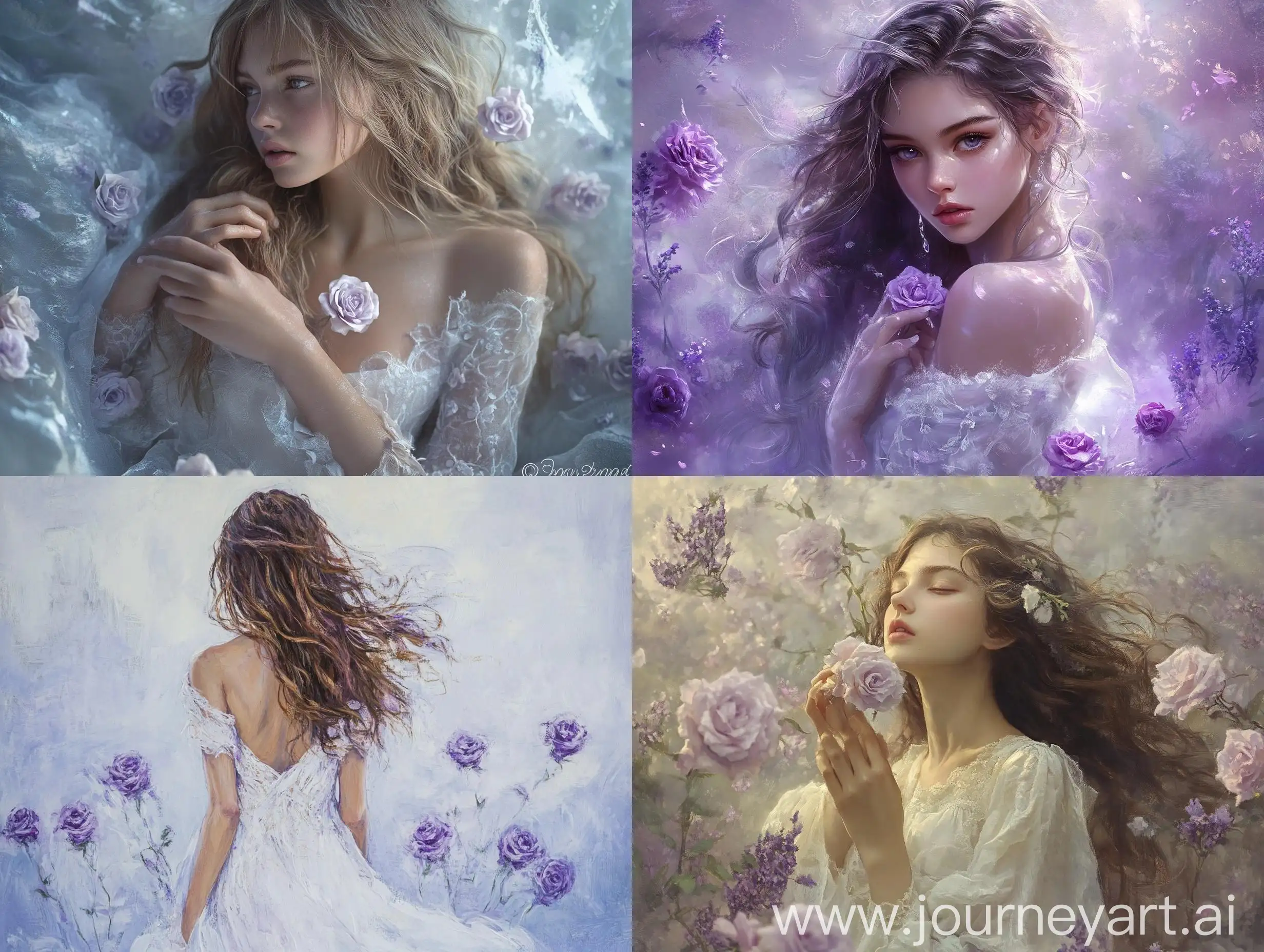 Girl-in-White-Dress-with-Lavender-Roses-Gazing-into-Distance