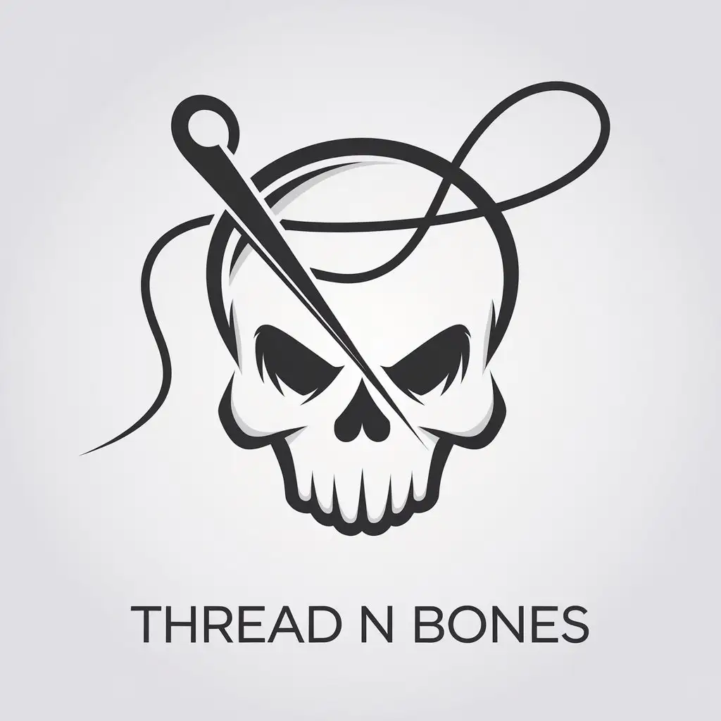 LOGO Design for Thread N Bones Needle and Thread with Skull Bone Symbolism in Sleek Modern Style