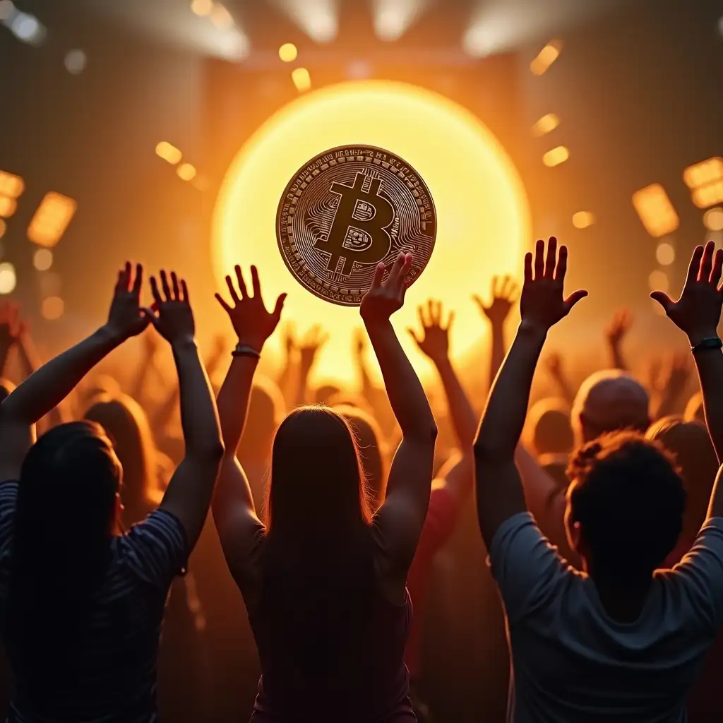 Bitcoin freedom money with people cheering